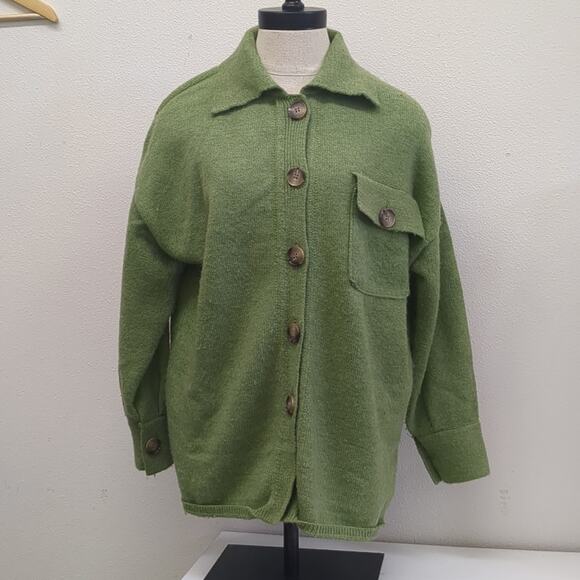 Industry green knit button down shirt size S - Picture 1 of 6